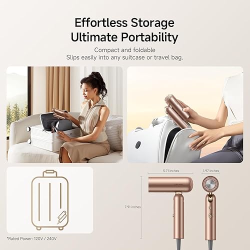 Miniatura 2 de Dreame Secador de pelo Pocket Pro, secador de pelo de viaje de doble voltaje con difusor, soplador de pelo iónico profesional de alta velocidad de