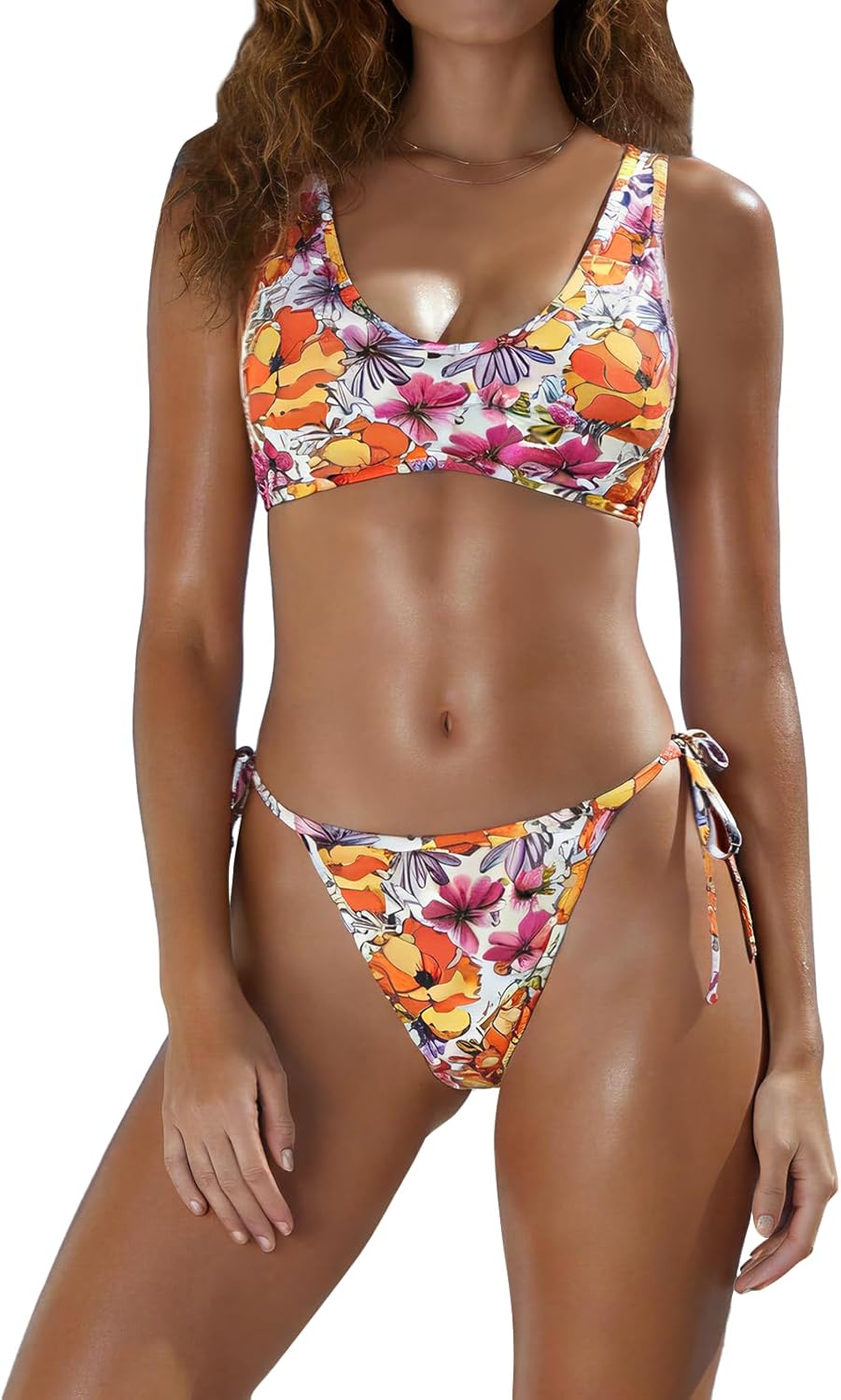 Women's Swimsuit Floral Print Bikini Set for Women Two Piece Push Up Bathing Suit High Leg Swimwear