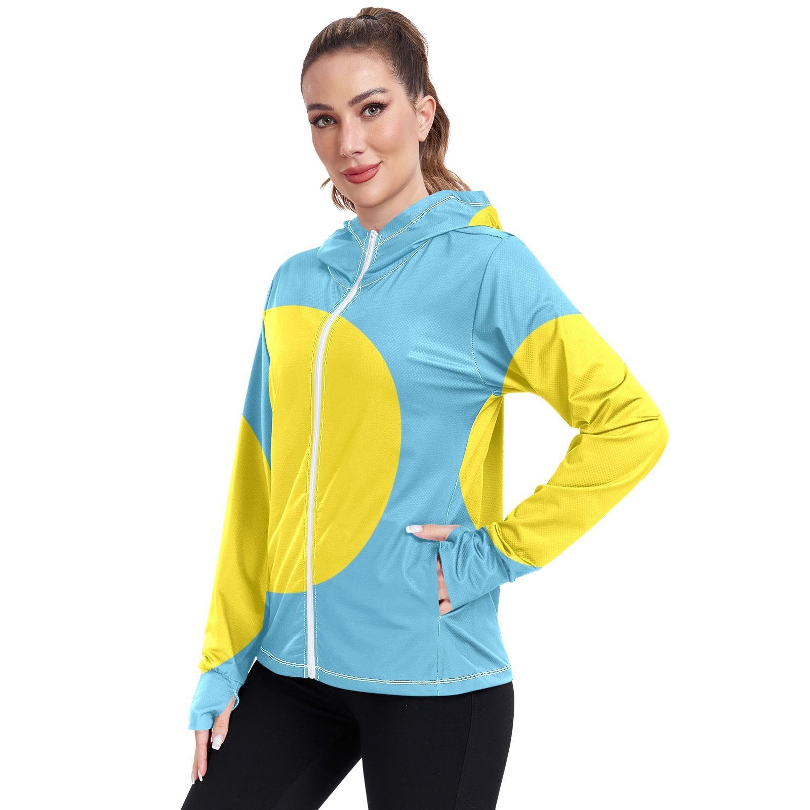 Vnurnrn Pulau Flag Womens UPF 50+ Sun Protection Hoodie Jacket Lightweight Long Sleeve Sun Shirt with Pocket