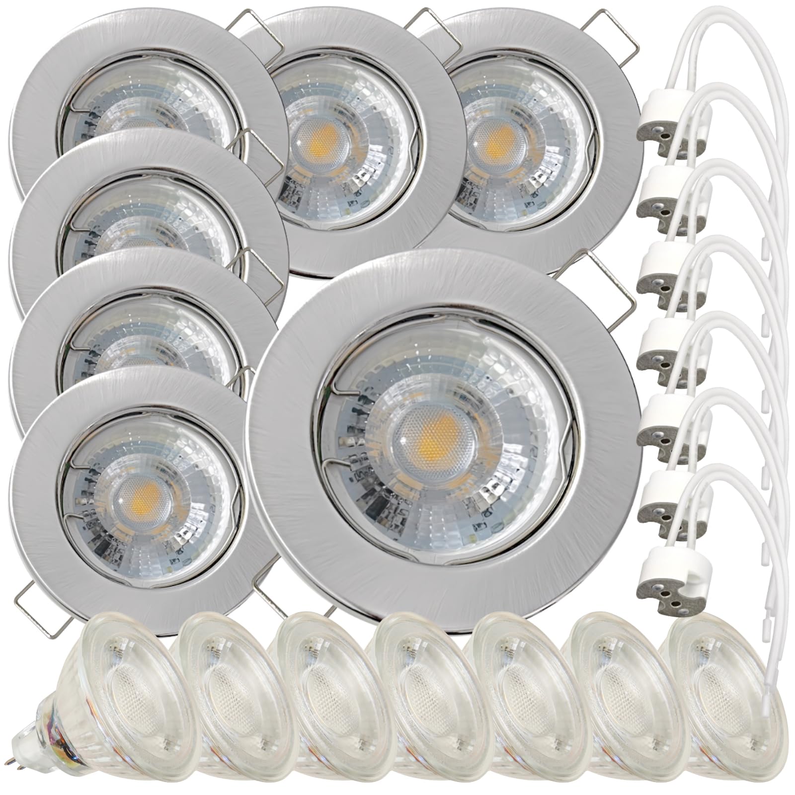 7 Stück LED Einbaustrahler Lotta 12V 5W COB Neutralweiß 4000K | IP20 | Edelstahl gebürstet | Kompakte Einbauleuchte | Deckenspot für Wohnbereich