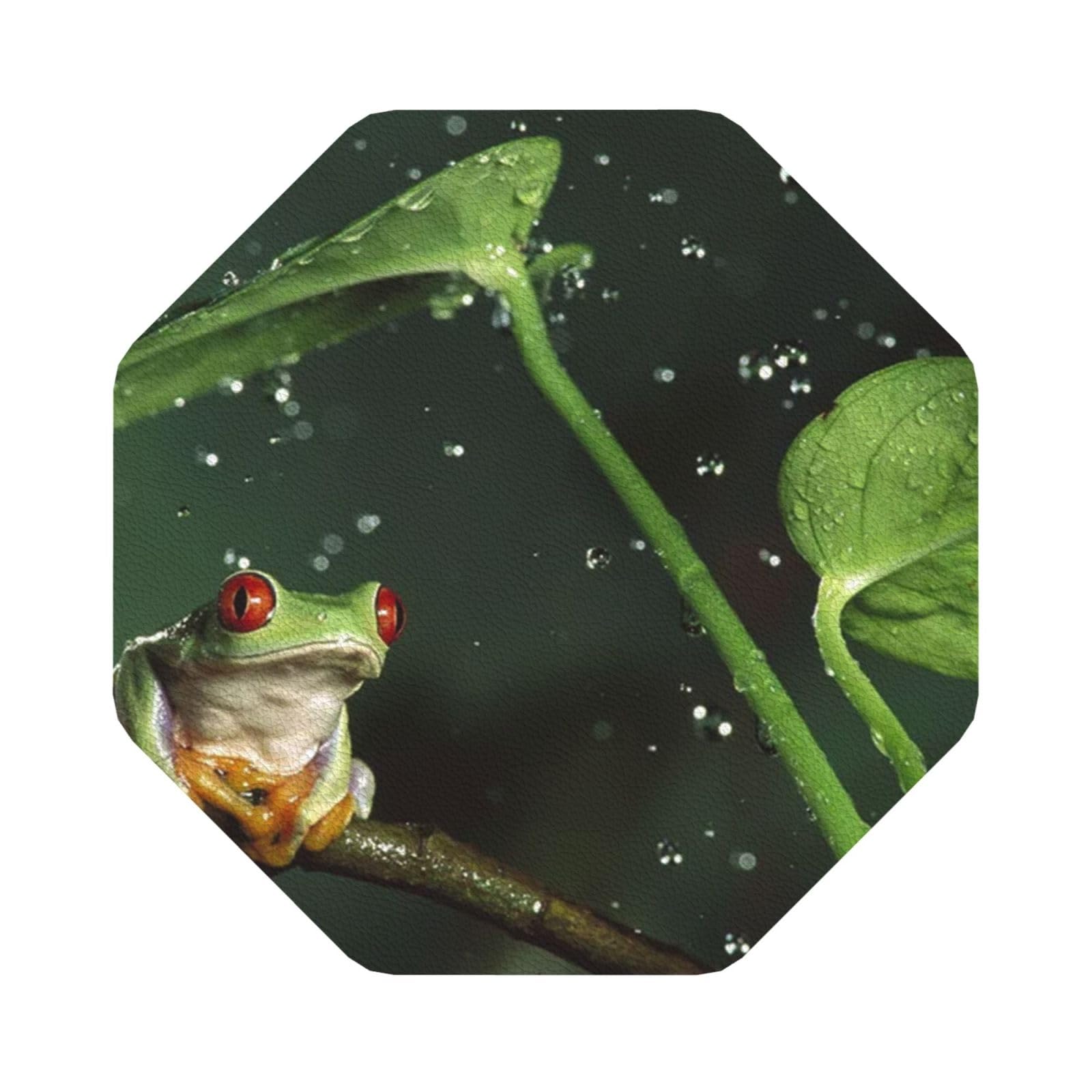 Peace Tree Frog PU Leather Coasters Set of 6 Octagon Drink Coasters