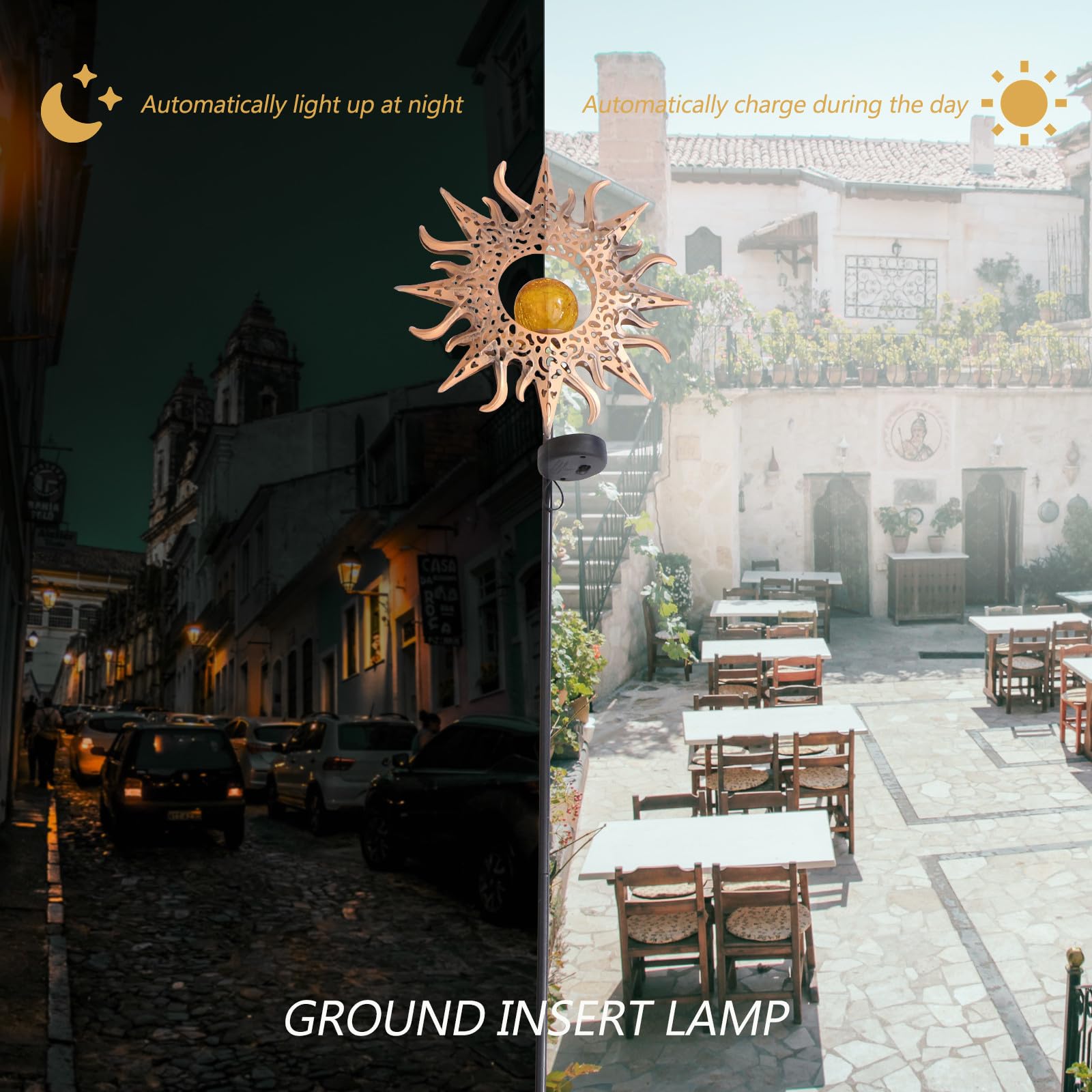 Lampada Solare da Giardino in Ferro, Proiettore Traforato da Esterno