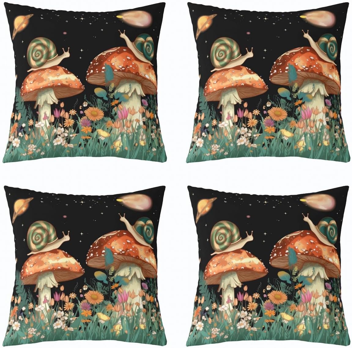 Feelyou Mushroom Throw Pillow Covers 24"x24" Set of 2 Soft Cartoon Fungus Snail Pattern Cushion Covers for Couch Sofa Floral Botanical Decorative Pillowcases Outdoor Pillows Covers