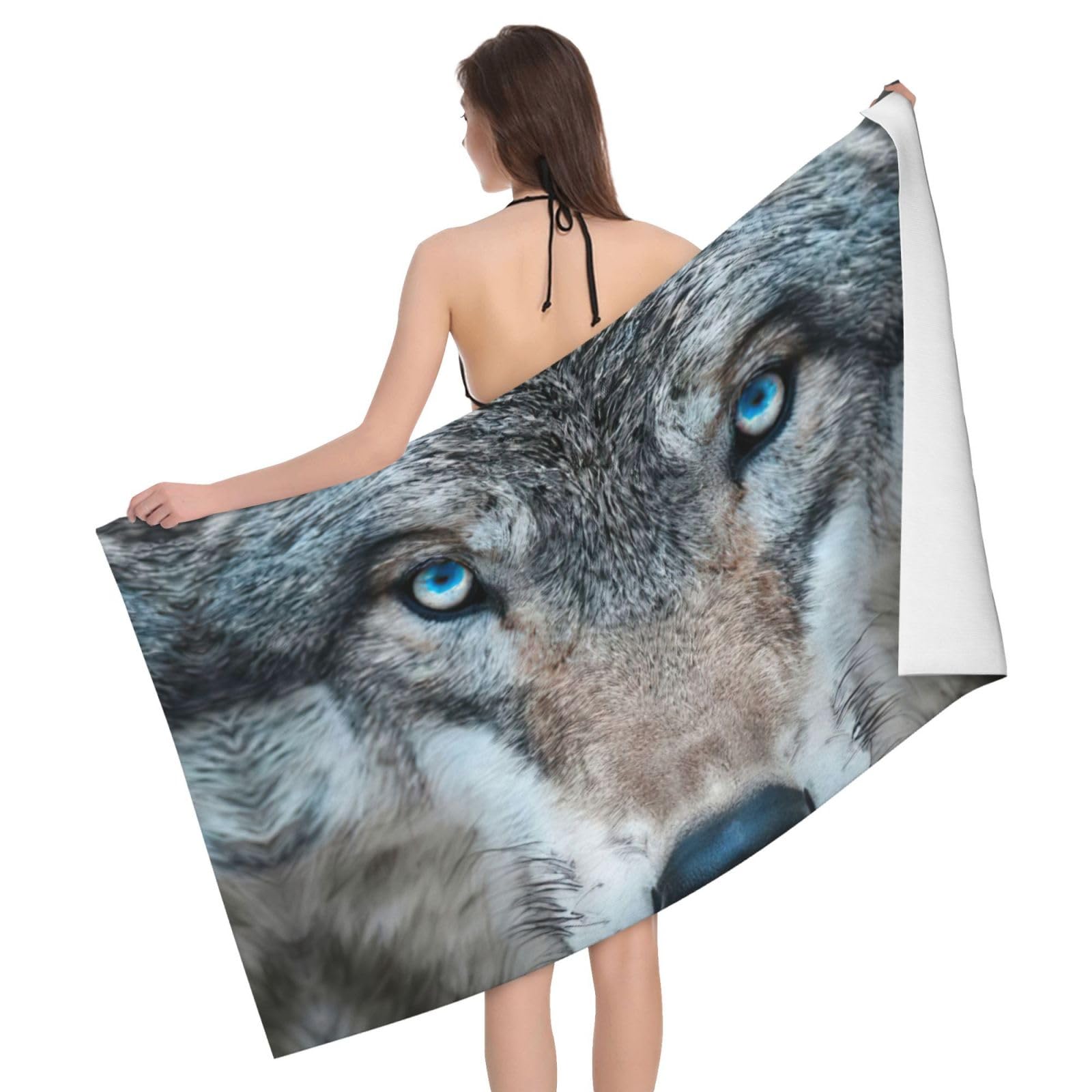 Serviette loup yeux bleus microfibre séchage rapide sans odeur