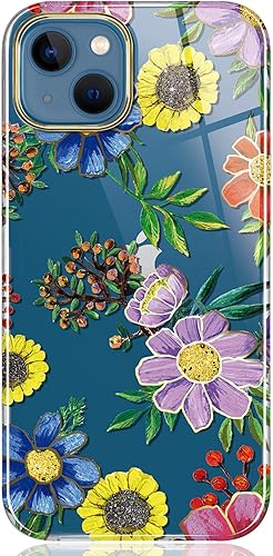 Miniatura 8 de BAISRKE Funda compatible con iPhone 13, funda transparente con flores, para mujeres femeninas, a prueba de golpes, diseño floral, carcasa trasera