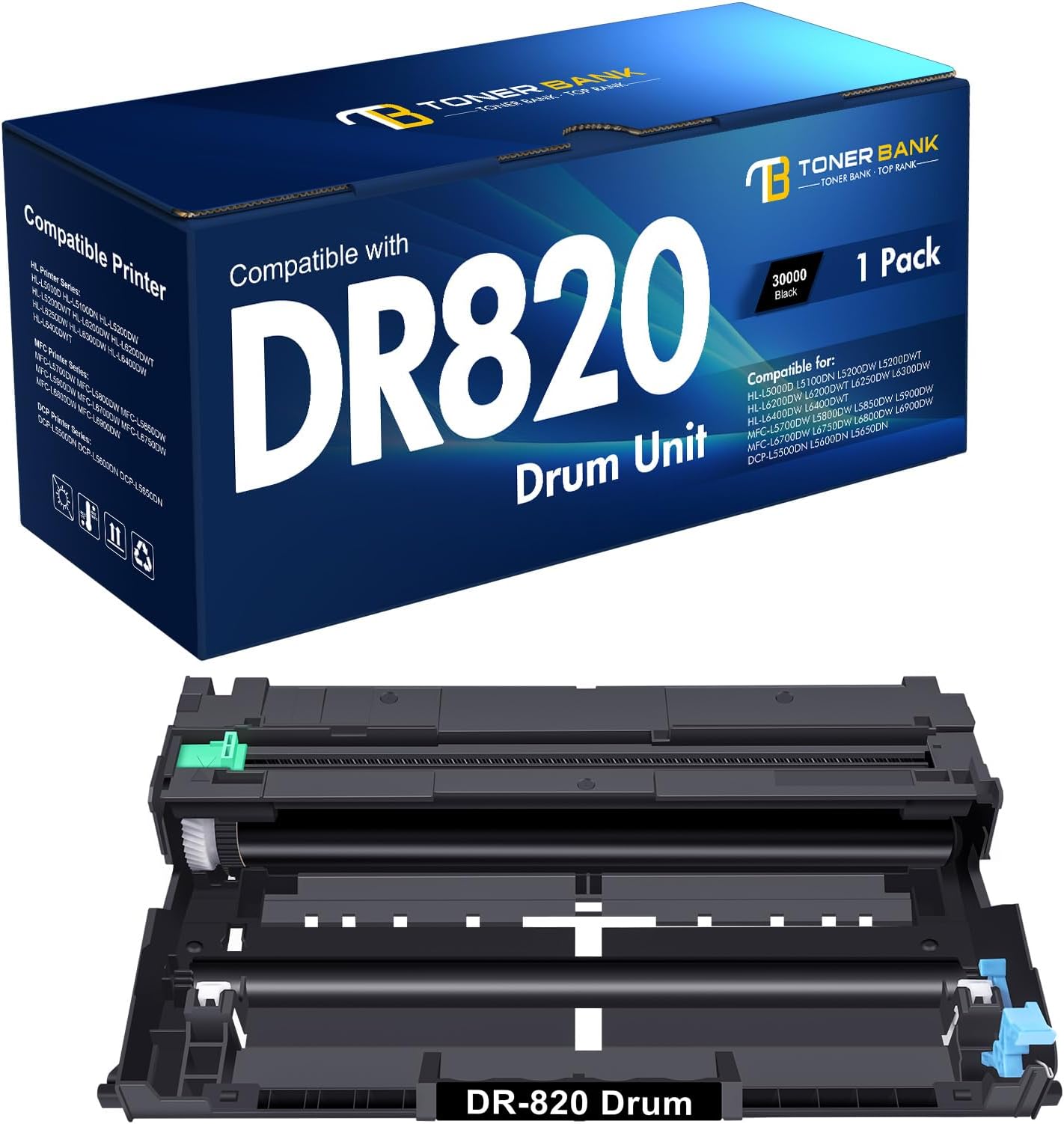 Toner Bank DR820 DR-820 Drum Unit DR 820 HL-L6200DW Black Printer 1 Pack | Compatible for HL-L6200DW Drum Unit MFC-L5850DW MFC-L5900DW MFC-L5700DW HL-L5200DW HLL6200DW L6200DW L5200DWT Printer