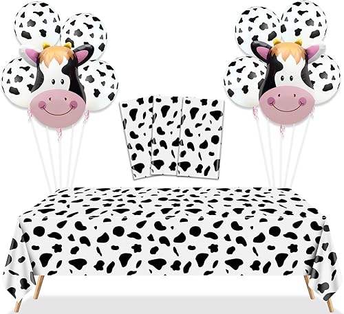 Miniatura 1 de PIXHOTUL Decoraciones de fiesta de vaca 3 manteles con estampado de vaca, 12 globos con estampado de vaca, 54 x 108 pulgadas, fundas rectangulares