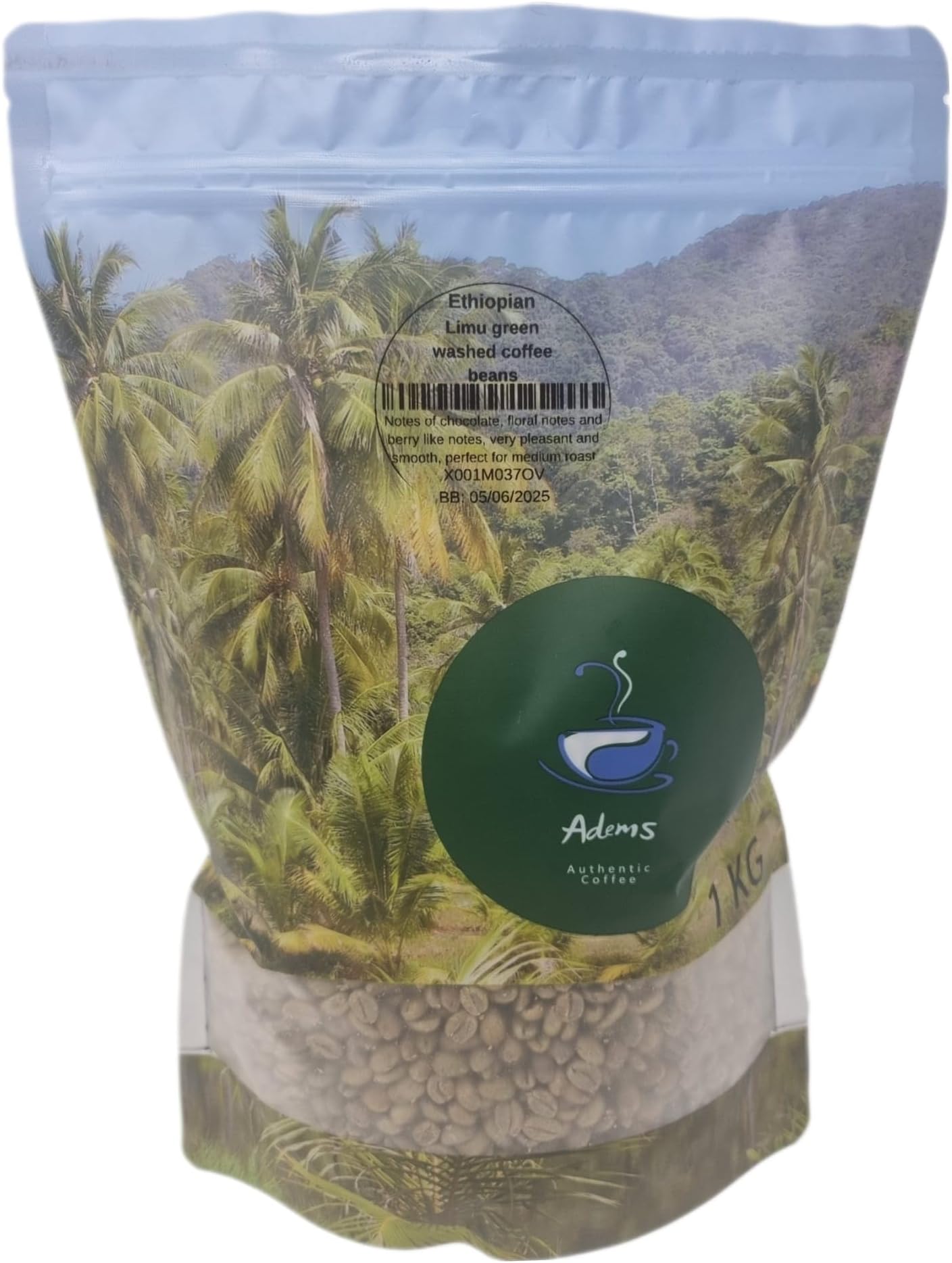 Adems Limu Ethiopian green beans coffee premium unroasted beans for home and business roasting 1kg (Limu)