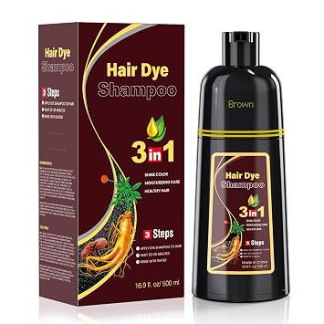Brown Hair Dye Shampoo 3 in 1, Herbal Ingredients Hair Color Shampoo for Semi-Permanent Cover Grey Hair, Hair Dye for Men and Women