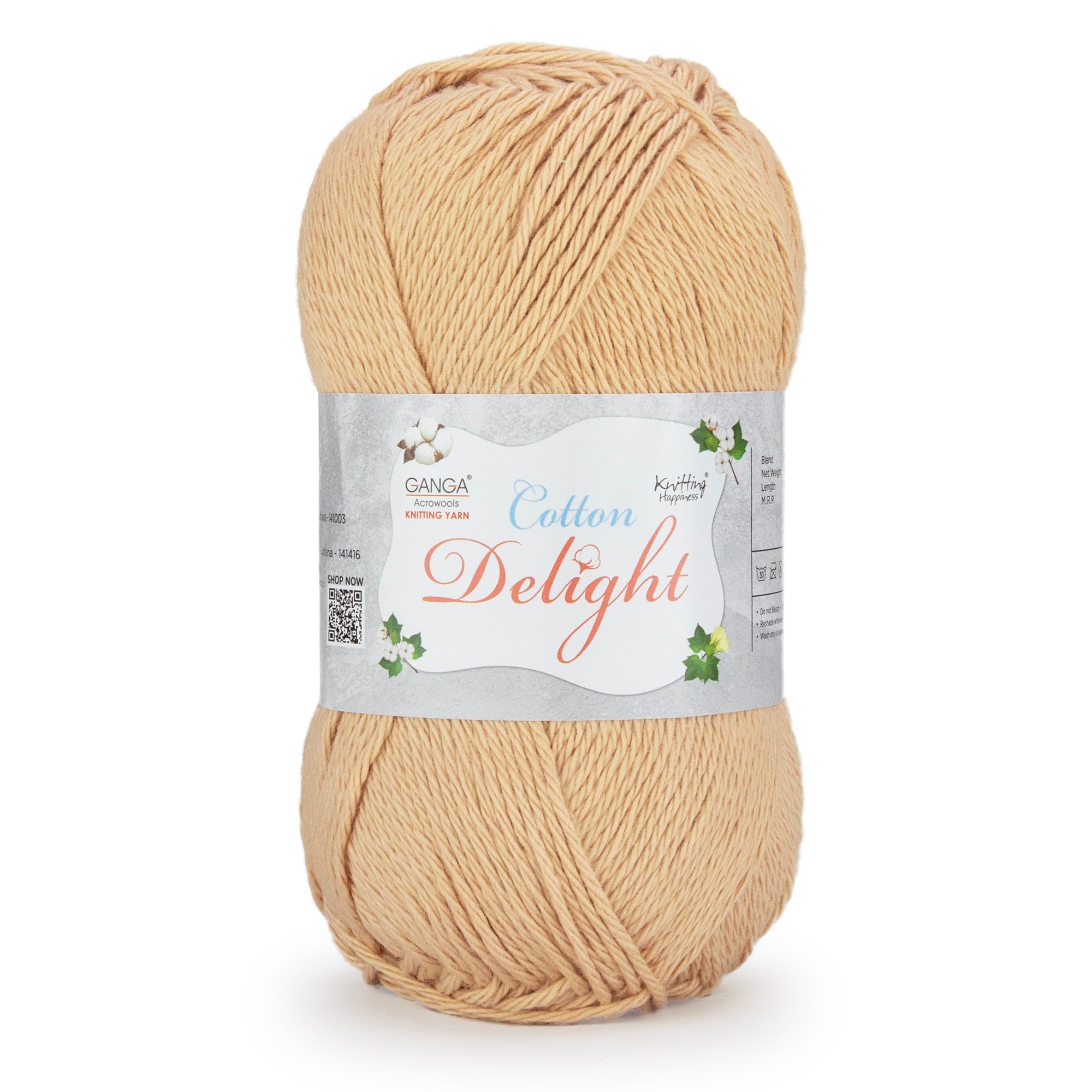 Ganga Acrowools Cotton Delight, Dk Weight Cotton Yarn, Oekotex Class L Certified 100G, 169M, Pack of 1 Ball - 100gm Each, Shade No. - COD042 - Winter Hazel
