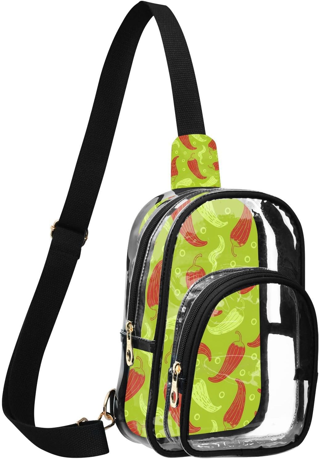 Sinestour Chili Pepper Green print Clear Crossbody Bag Stadium Approved, Small Clear Purse for Women, Transparent See Through Sling Backpack for Sports Events Concerts Travel