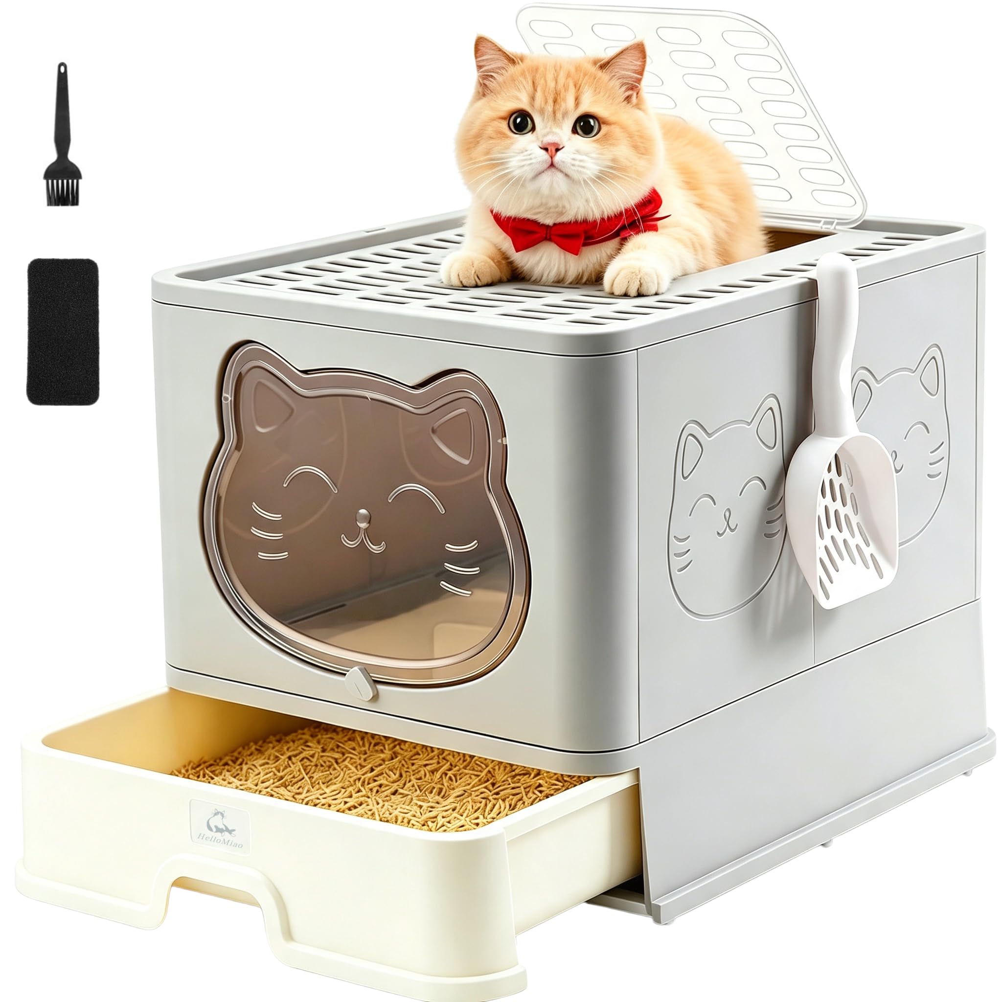 Lettiera per gatti completamente chiusa con coperchio, tipo di cassetto, deodorante per gatti, con paletta in plastica per animali domestici, adatta per gatti di tutte le età