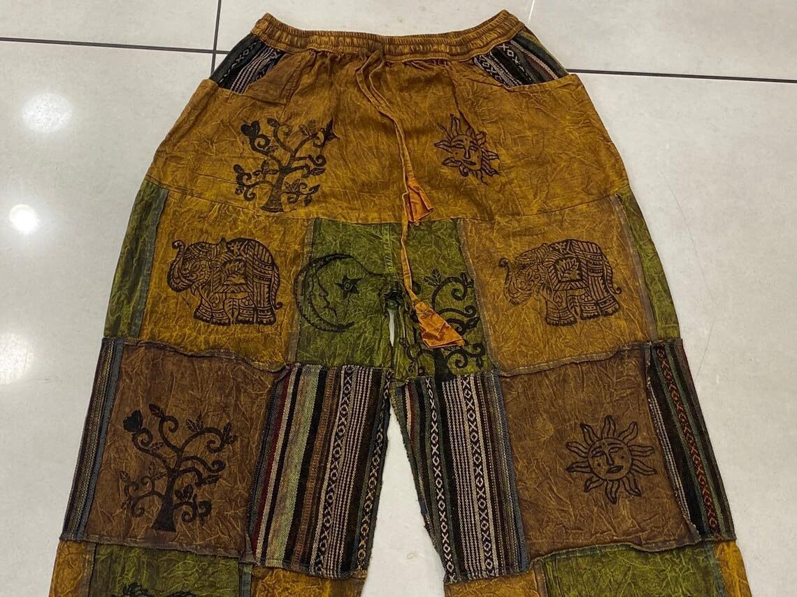 Cotton Bohemian Patchwork Harem Pants, Handmade Patch Cargo, Ethnic Print, Boho Yoga Joggers, Hippie Unisex Trousers, Elastic Waist - Image 2