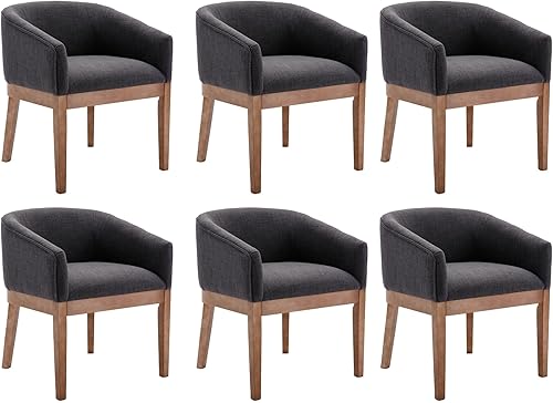 Miniatura 18 de Wahson - Juego de 2 sillas de comedor de barril de mediados de siglo, sillas de comedor beige con brazos, sillas de cocina tapizadas de lino con