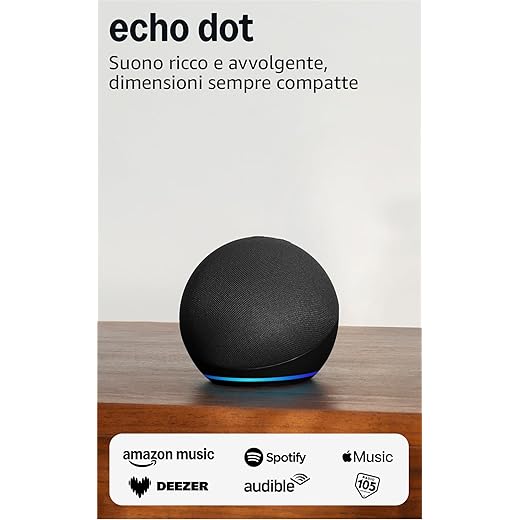 Echo Dot (Ultimo modello) | Altoparlante intelligente Wi-Fi e Bluetooth, suono più potente e dinamico, con Alexa | Antracite