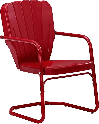 Crosley Furniture Ridgeland - Juego de 2 sillas para exteriores, sillas de metal retro para comedor, porche, terraza, color rojo