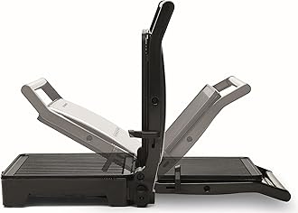 KENWOOD Grill 2000W Contact Health Grill Panini Press with Variable Temperature, 3 Grill Positions for Panini, Burger, Sandwich, Pizza, Steak, Chicken, Fish, Vegetables HGM31.000SI Black/Silver