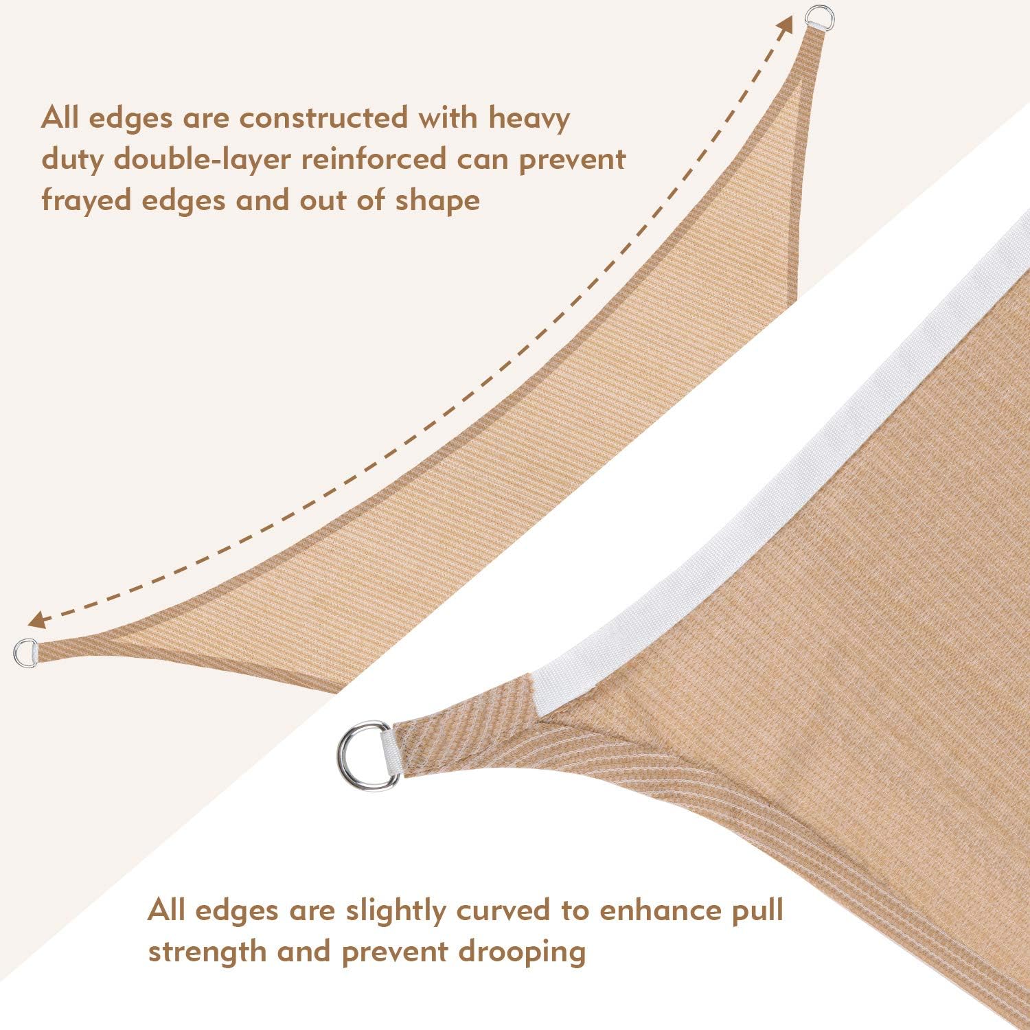 BOLTLINK Triangle Sun Shade Sail 10'x 10'x 10'Canopy UV Block for Patios Outdoor Backyard Garden Deck -Beige