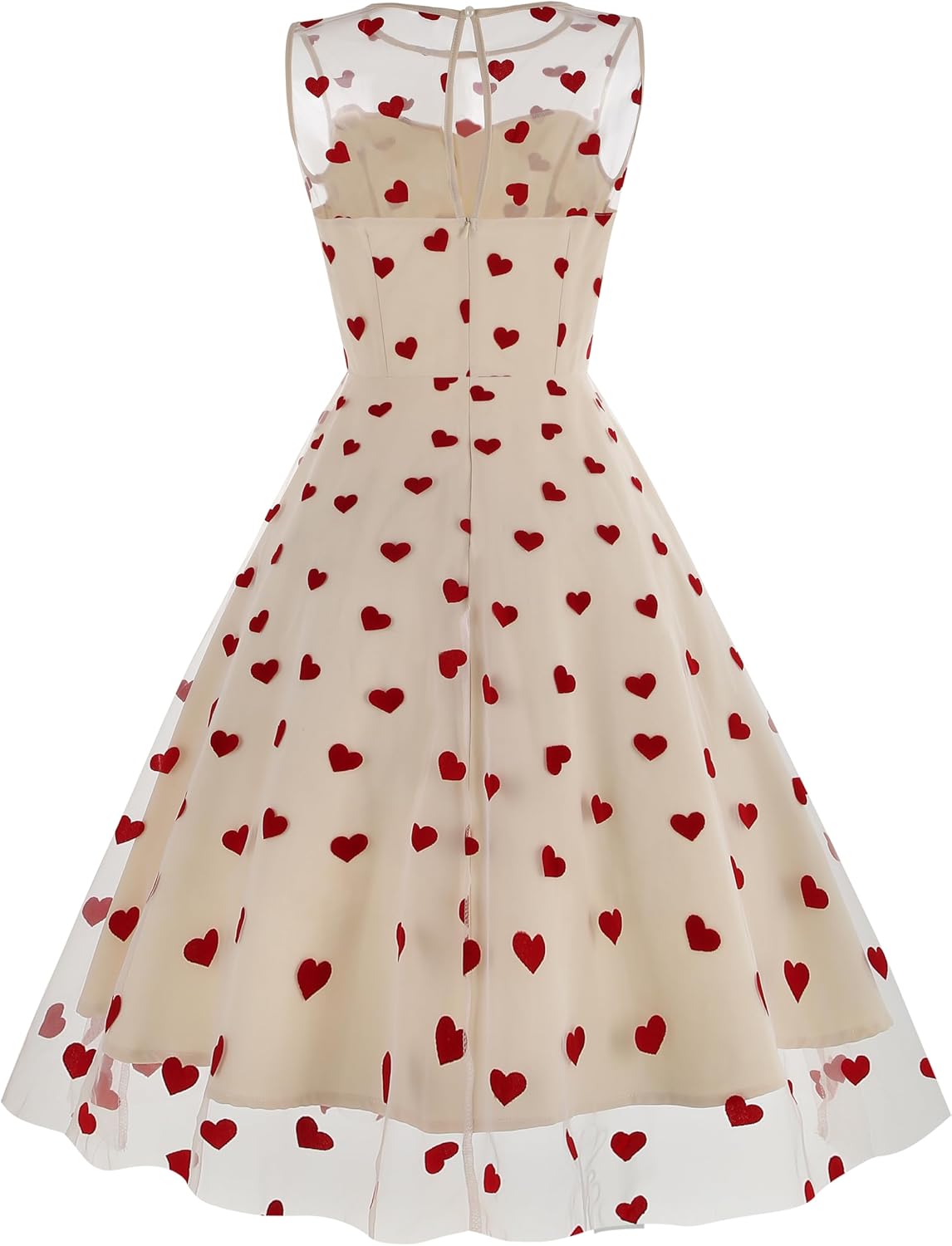 Valentines Dresses for Women Tulle Dresses for Party Sheer Mesh Heart Printed Mini Dress Fit and Flare Homecoming Dresses Sleeveless Wedding Guest Dresses Summer Cocktail Party Dress Apricot Heart M