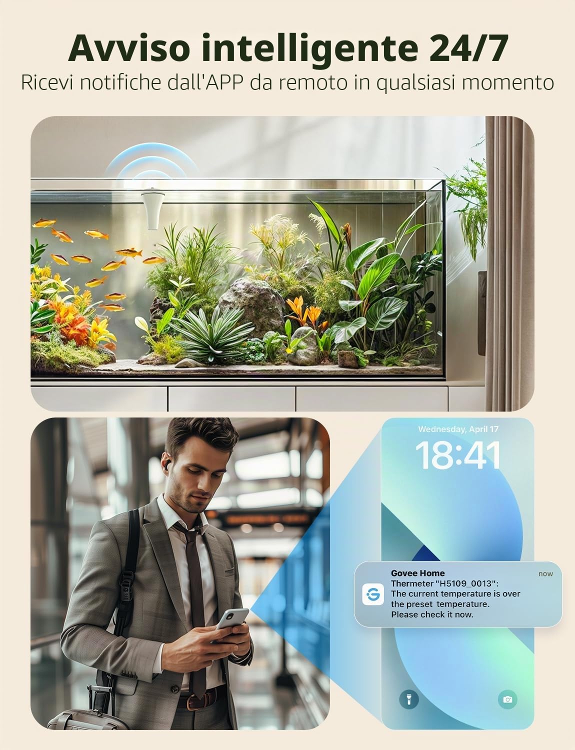 GoveeLife WiFi Termometro Digitale Radio per Piscina P1 | con impermeabilità IPX7,Controllo App, allarme di notifica per vasca da bagno, acquario, vasca idromassaggio e spa
