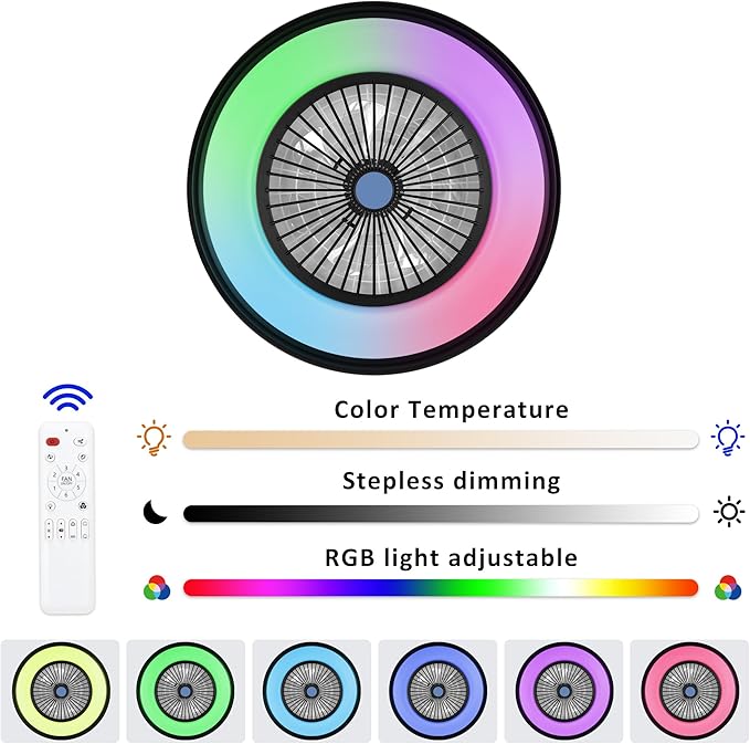 Ventilador de Techo 24'' con Luz LED y Control Remoto, 110V miniatura 3