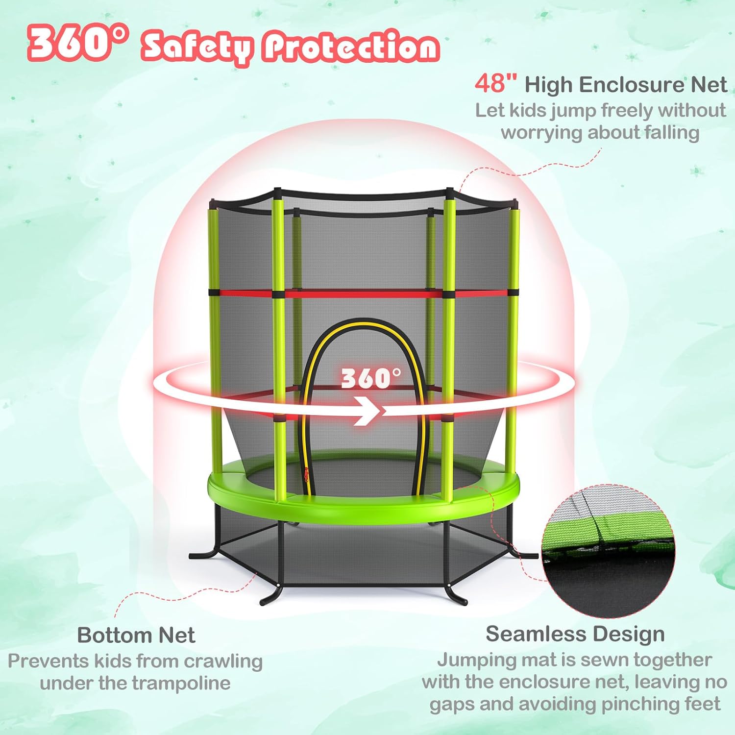 Goplus 55" Trampoline for Kids, 4.6 FT Mini Toddler Trampoline with Enclosure Net, Safety Pad, No-Gap Design, Indoor Outdoor ASTM Approved Recreational Trampoline for Childern Boys Girls