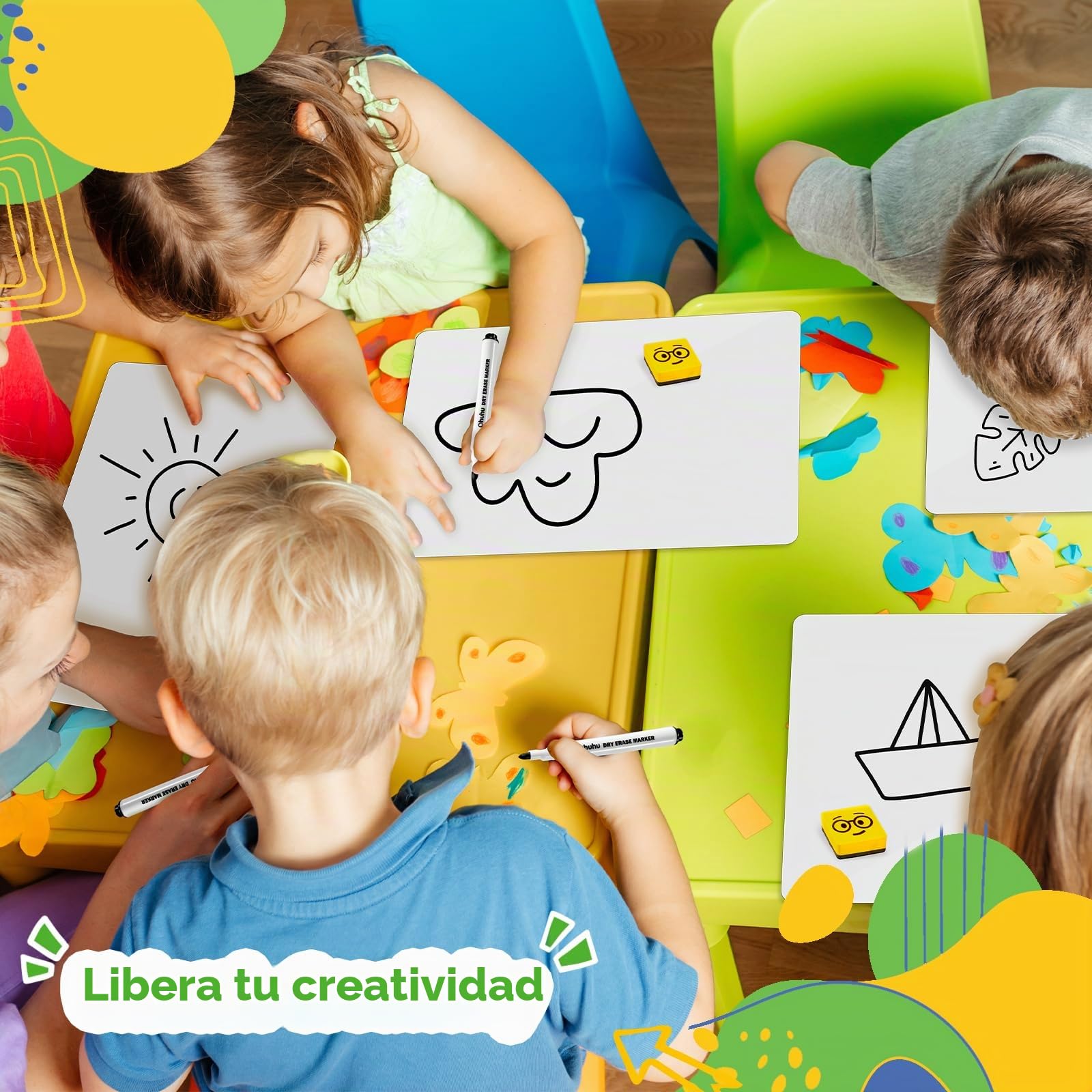Ohuhu 30 Piezas Pizarra Blanca Pequeña, Tablero Blanco A4 Incluyen 30 Rotulador y 30 Borrador, 22 x 30 cm Pizarra Blanca de Doble Cara para Aprendiendo a Dibujar Aulas y Oficinas, Hogar