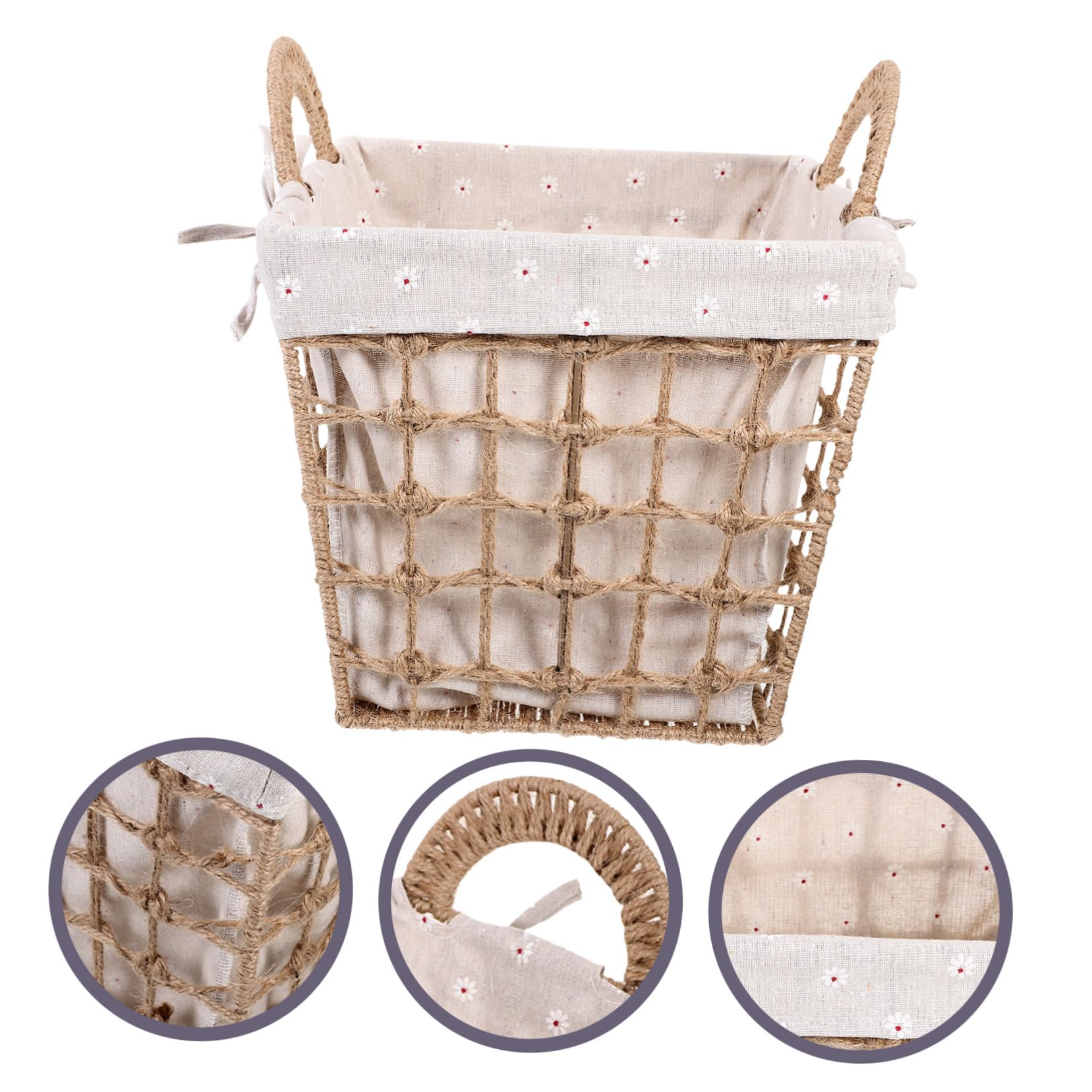 Cesta de Almacenamiento Tejida Organizador Pequeño con Cuerda de Cáñamo y Forro Extraíble con Asas para Sala o Restaurante , Adecuado para Escritorio