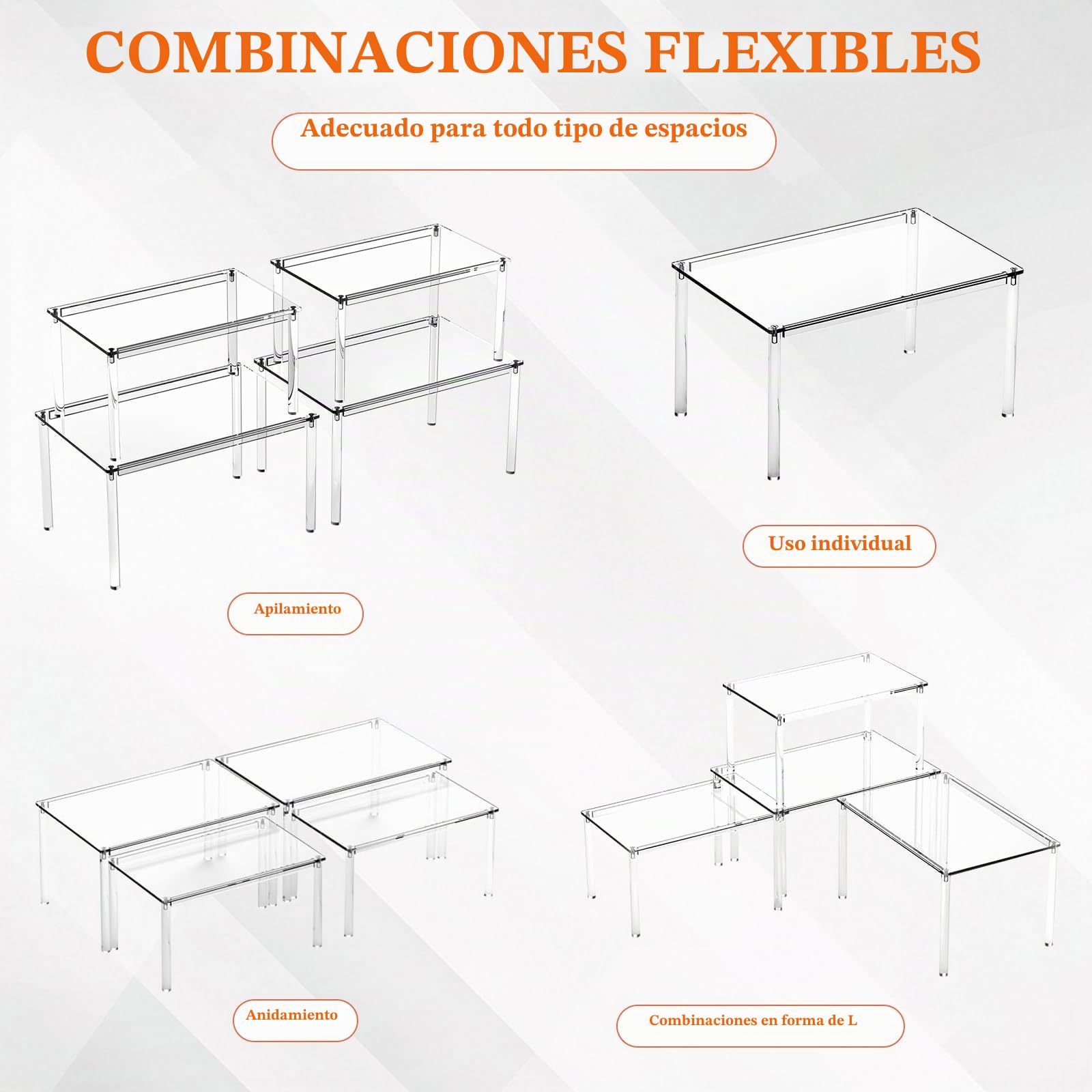 4 unidades de organizador de cocina apilable para especias | Organizador de armario de cocina transparente, estante de cocina, soporte para vasos, ampliable para encimeras de cocina