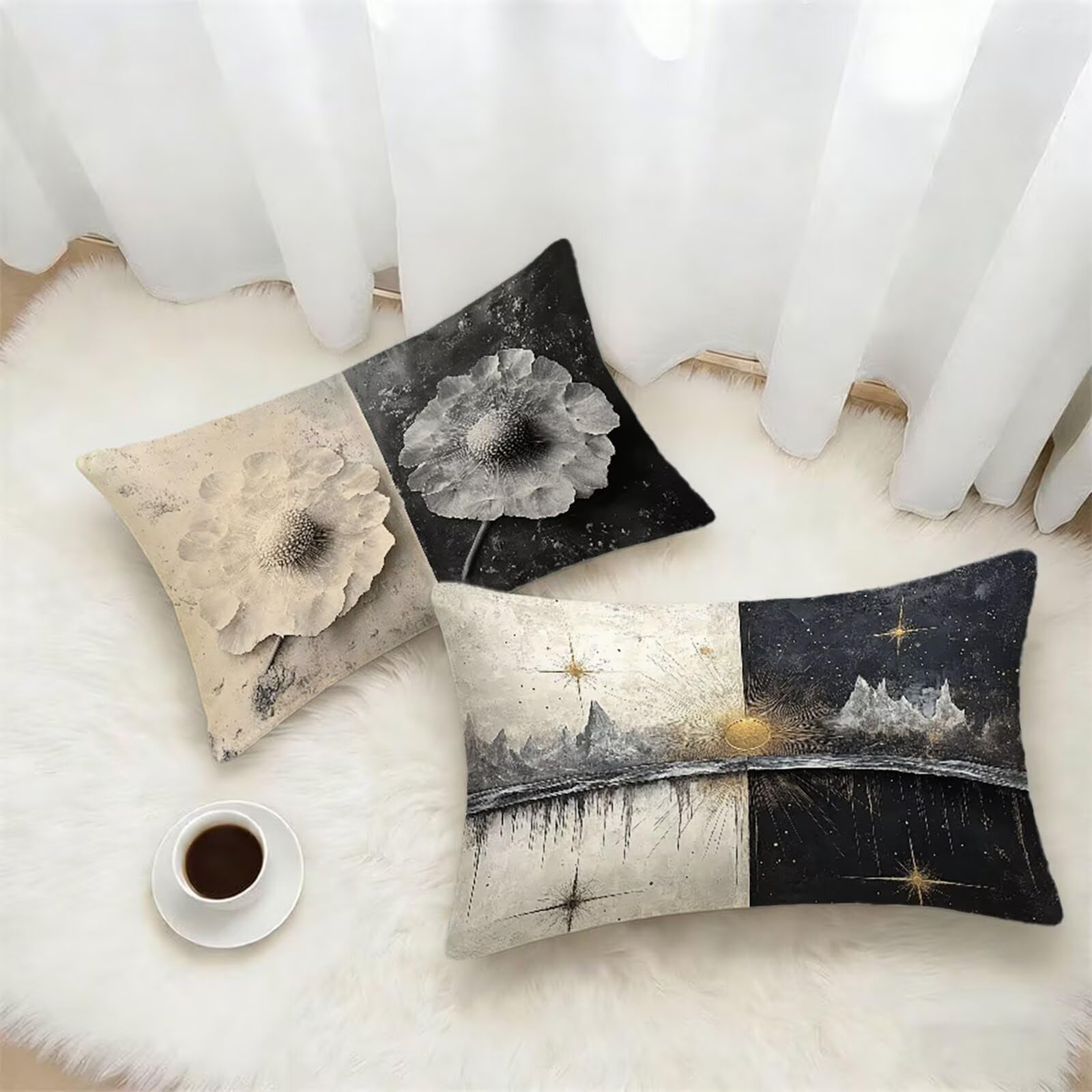 Federe Cuscino 60x80 Set di 2, Astratto Federe Cuscini Divano Lino, Rettangolari Copricuscini 60x80cm Con Cerniera Invisibile, Copricuscino per Camera Letto Casa Decorazioni Regalo, Retro kj-2871