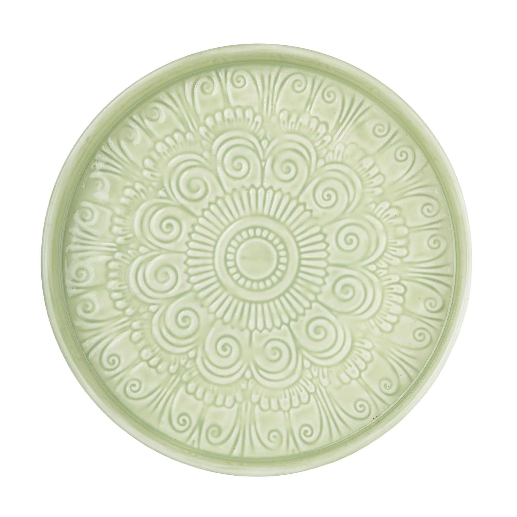 Home Deco London Embossed Enamel Tray, Round, Metal, 32cm (Duck Egg 32.5cm Tray)