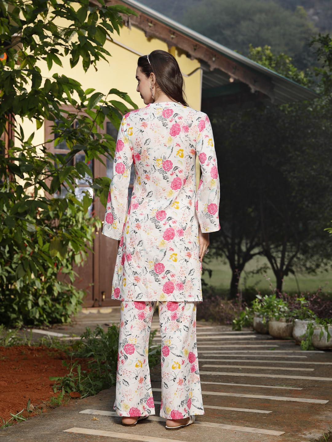 Stylum Women's Floral Printed & Embroidered Rayon Straight Kurta Palazzo Set (Kpmultikayali36_Multi, S)