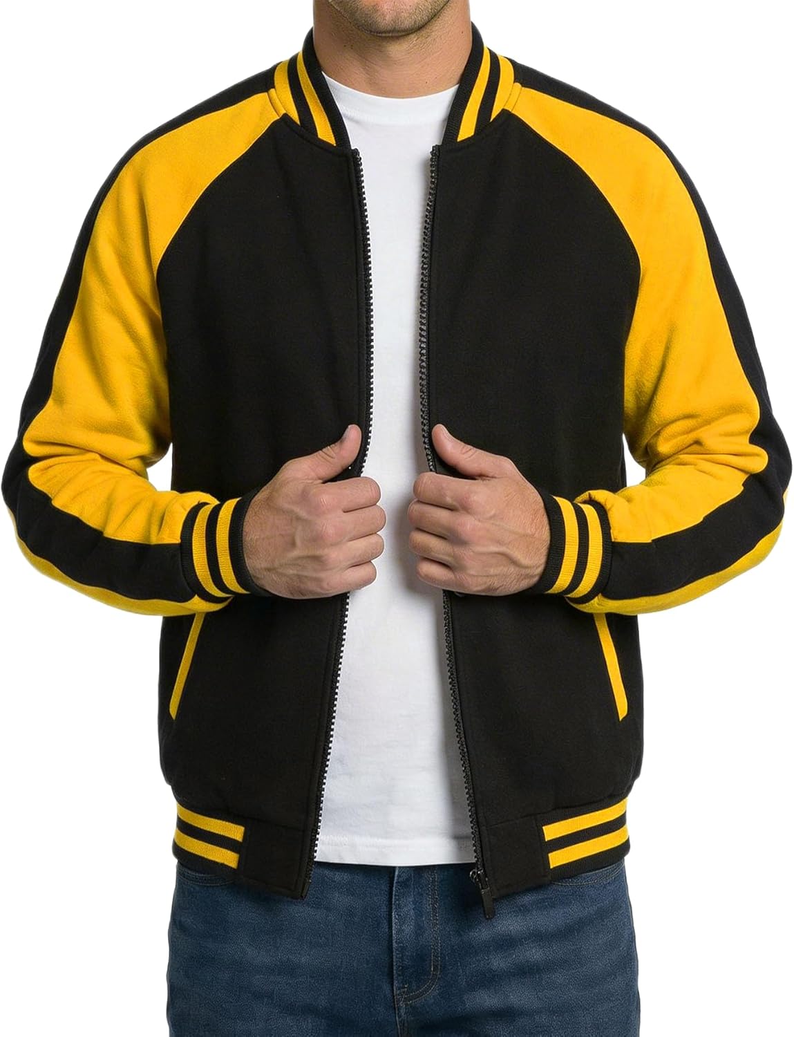 Decrum Varsity Jacket Men - Fleece Bomber Style Raglan Sleeve Mens Baseball Jackets