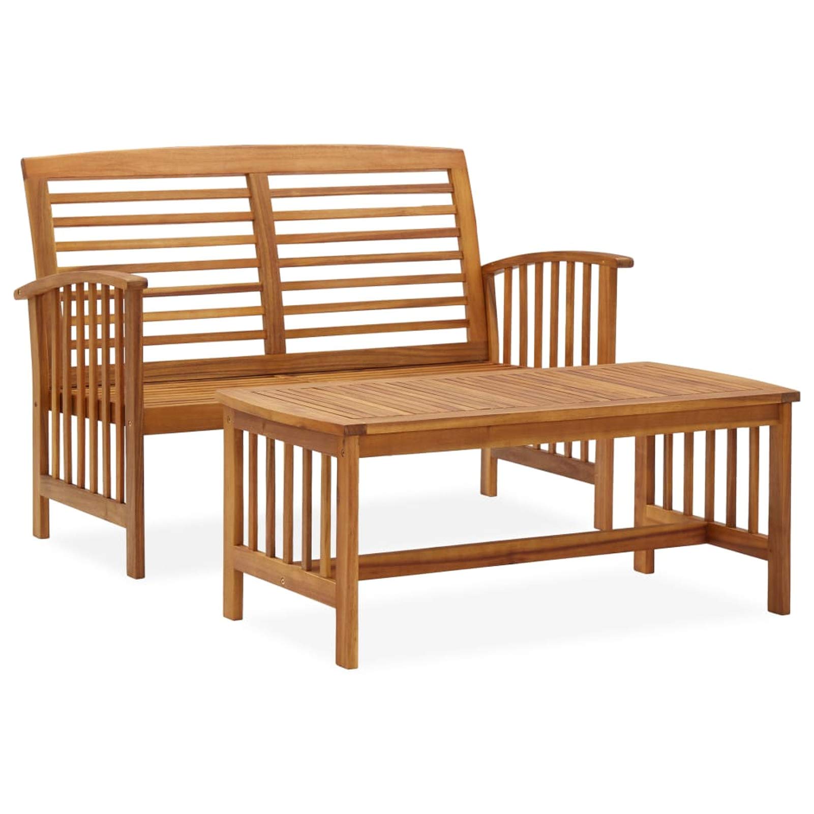 Homgoday 2-częściowy zestaw ogrodowy z litego drewna akacjowego, zestaw mebli ogrodowych, patio na zewnątrz podwórko taras balkon sofa siedzenie siedzenie meble narożnik podwórko sofa zestaw mebli