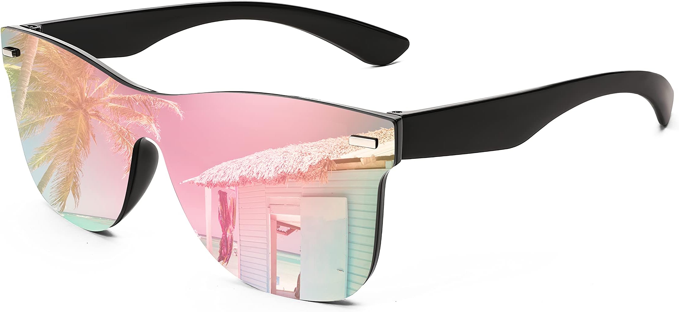 Trendy Rimless Mirrored One Piece Lens Sunglasses Reflective Sun Glasses B4114