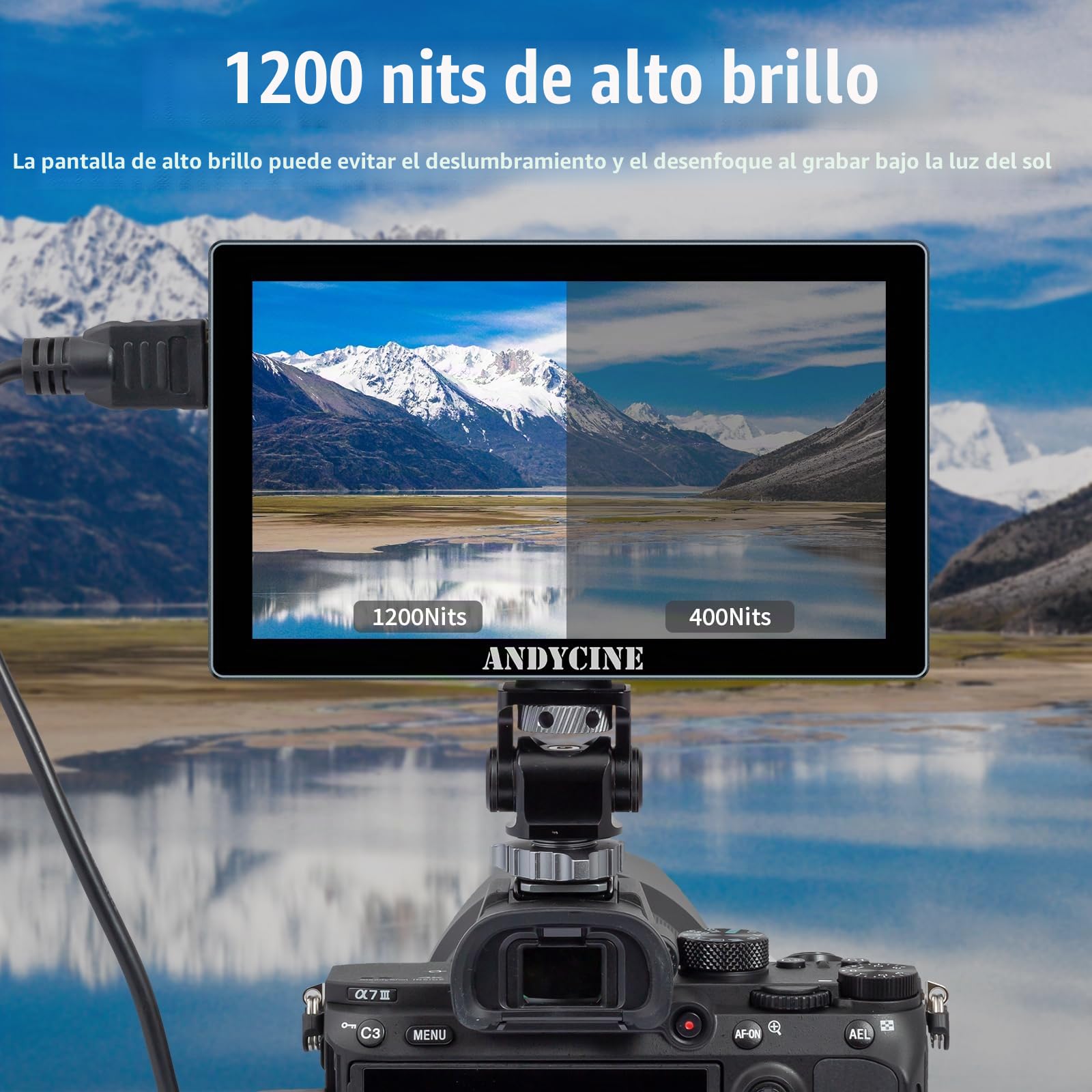 ANDYCINE X5 5,5" 1200 nits Monitor de Campo de cámara con Pantalla táctil 4K HDMI 60 HZ, Monitor DSLR con Carcasa de Aluminio, batería F550C, RGB Parade, Focus Peaking, LUT 3D, Monitor HDR