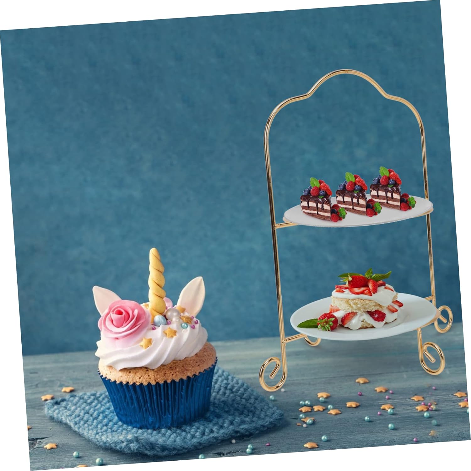 Elegant Iron Art Cake Display Stand Two Tiered Tray for Holiday Dessert Serving