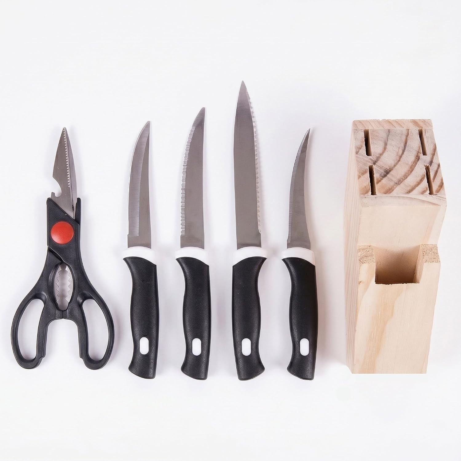 Oblivion Knife for Kitchen Use – Stainless Steel Kitchen Knife Set with Sharp Knives & Vegetable Peeler with Stand – Attractive Storage Stand for Home Cooking & Daily Kitchen Use (Wooden, Pack of 5)