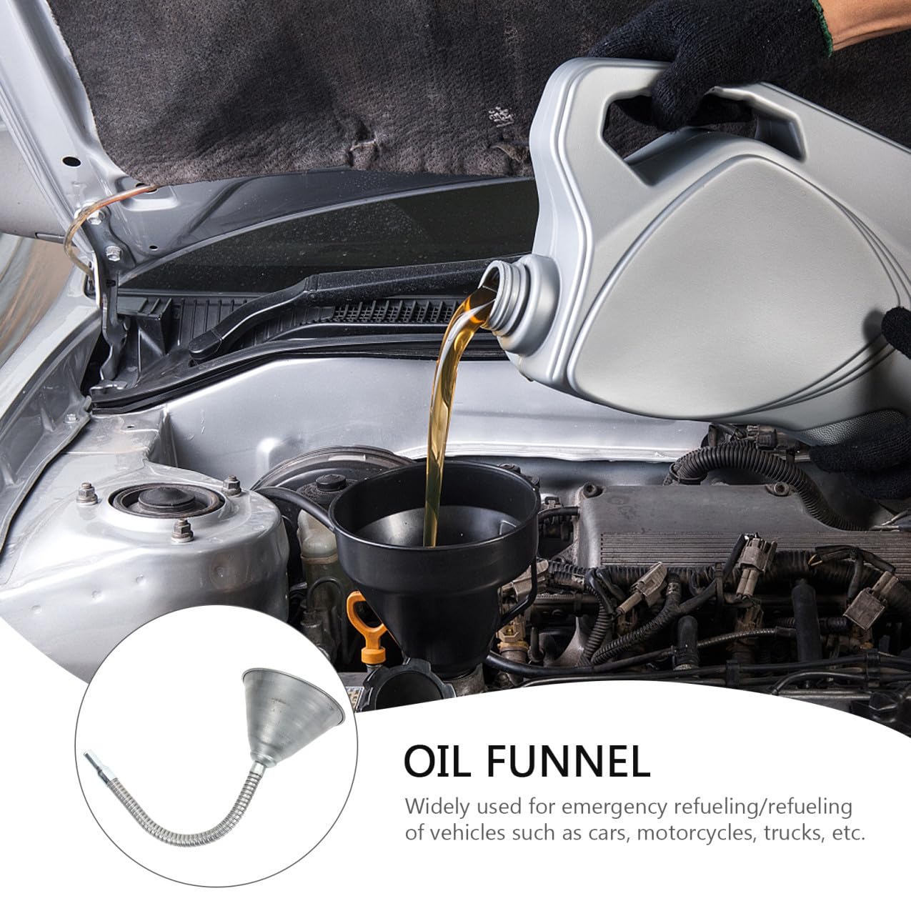 Embudo Flexible de Hierro para Aceite, Plata, Multiángulo | Coches y Camiones, Diseño, Transporte de Líquido, Infusión en Varios Ángulos