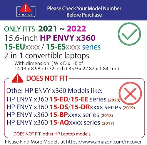 Miniatura 4 de mCover Funda compatible solo para laptop HP Envy x360 15-ESxxxx (Intel CPU)  15-EUxxx (CPU AMD) de 15.6 pulgadas (no compatible con ningún otro