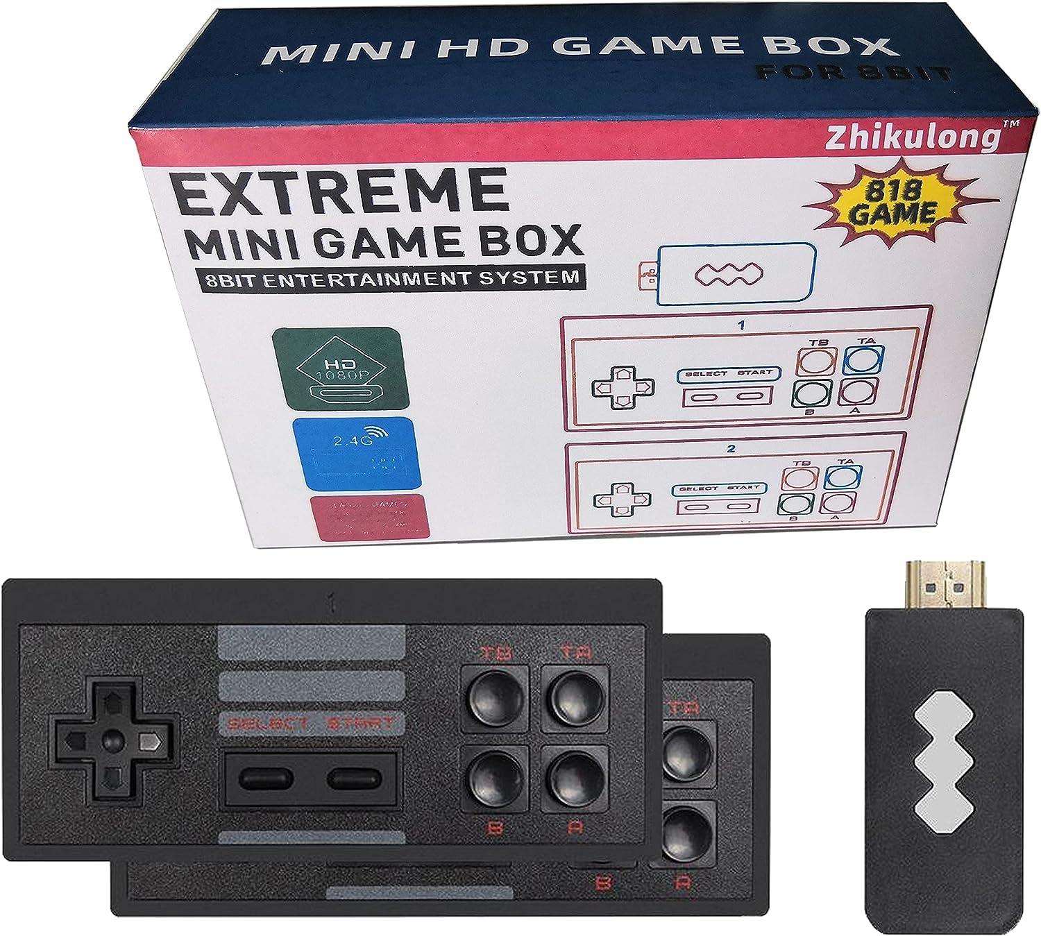 FYURI Plug & Play Wireless Video Games for Kids, Hdmi Stick with Video Game for Tv Gaming, 2 Player Pad Controllers Free 620 Classic Games Best Gaming Console with New Game Stick Hand Held Console