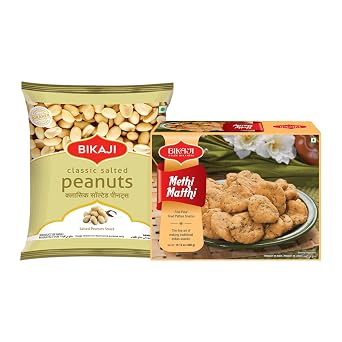 Bikaji Methi Mathi/Mathri 400G & Classic Salted Peanuts 150G Combo | Flaky Mathri with Crunchy Peanuts | Tea-Time Snack & Sharing Pack