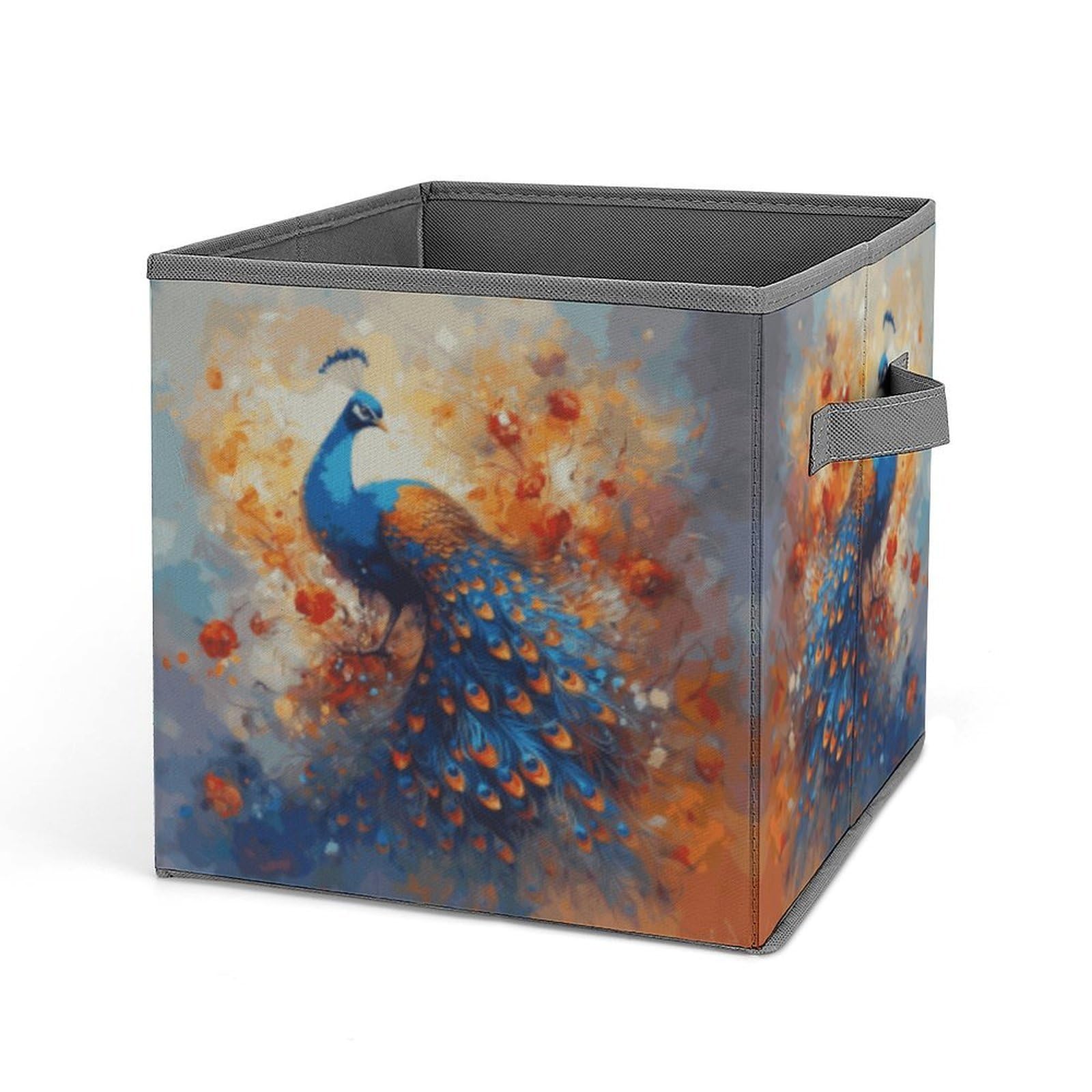 Fekiloot Style Peacock Storage Cube Large Capacity Fabric Closet Organizers With Handles Collapsible Cube Storage Bin Foldable Cube Organizer Baskets For Shelves Clothes Books