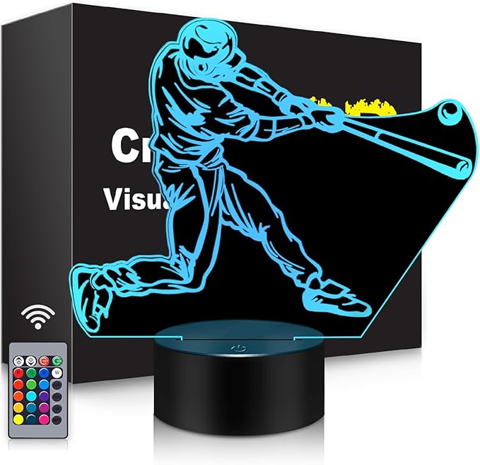 BASSI BASSI Gifts 3D Night Light,16 Colors Changing Touch/Remote Contro, Baseball 3D Illusion Lamp, Birthday Christmas Gifts for Boys Girls,Baseball Room Decor