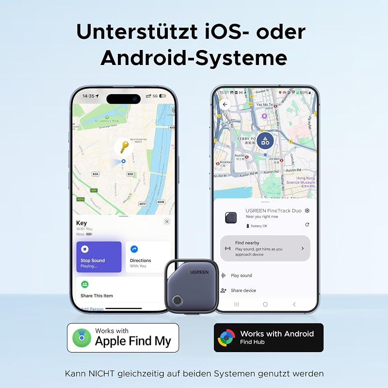 UGREEN FineTrack Duo, set de 4 trackere GPS reîncărcabile prin USB-C pentru iOS și Android, compatibile cu Apple Find My sau Google Find My Device, autonomie 12 luni, pentru chei, bagaje