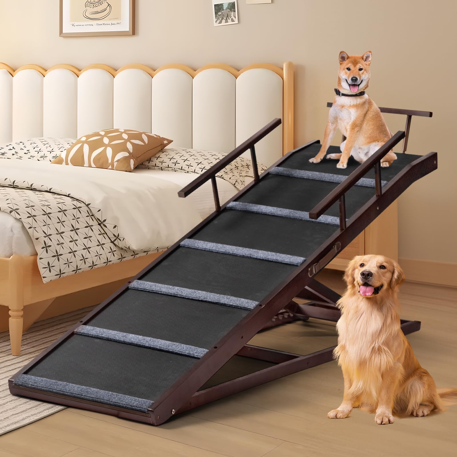 Rampa para perros de 65 pulgadas para cama, rampas para mascotas para camas altas, sofá de coche, 6 alturas ajustables de 18 a 33 pulgadas, escalones plegables para perros pequeños y grandes, gatos y