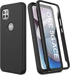 Capa V/A para Motorola One 5G Ace com protetor de tela integrado, proteção total à prova de choque, [amortecedor frontal de policarbonato resistente + capa traseira de TPU macio] Capa protetora