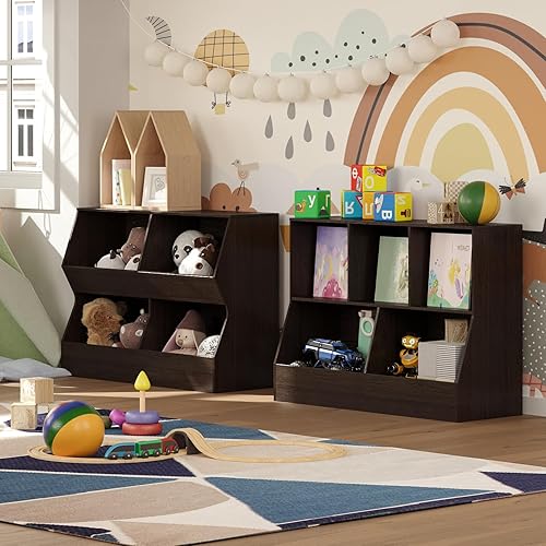 Miniatura 6 de DINZI LVJ Estantería para niños, organizador de almacenamiento de juguetes, armario de almacenamiento de juguetes de madera, estantería para niños