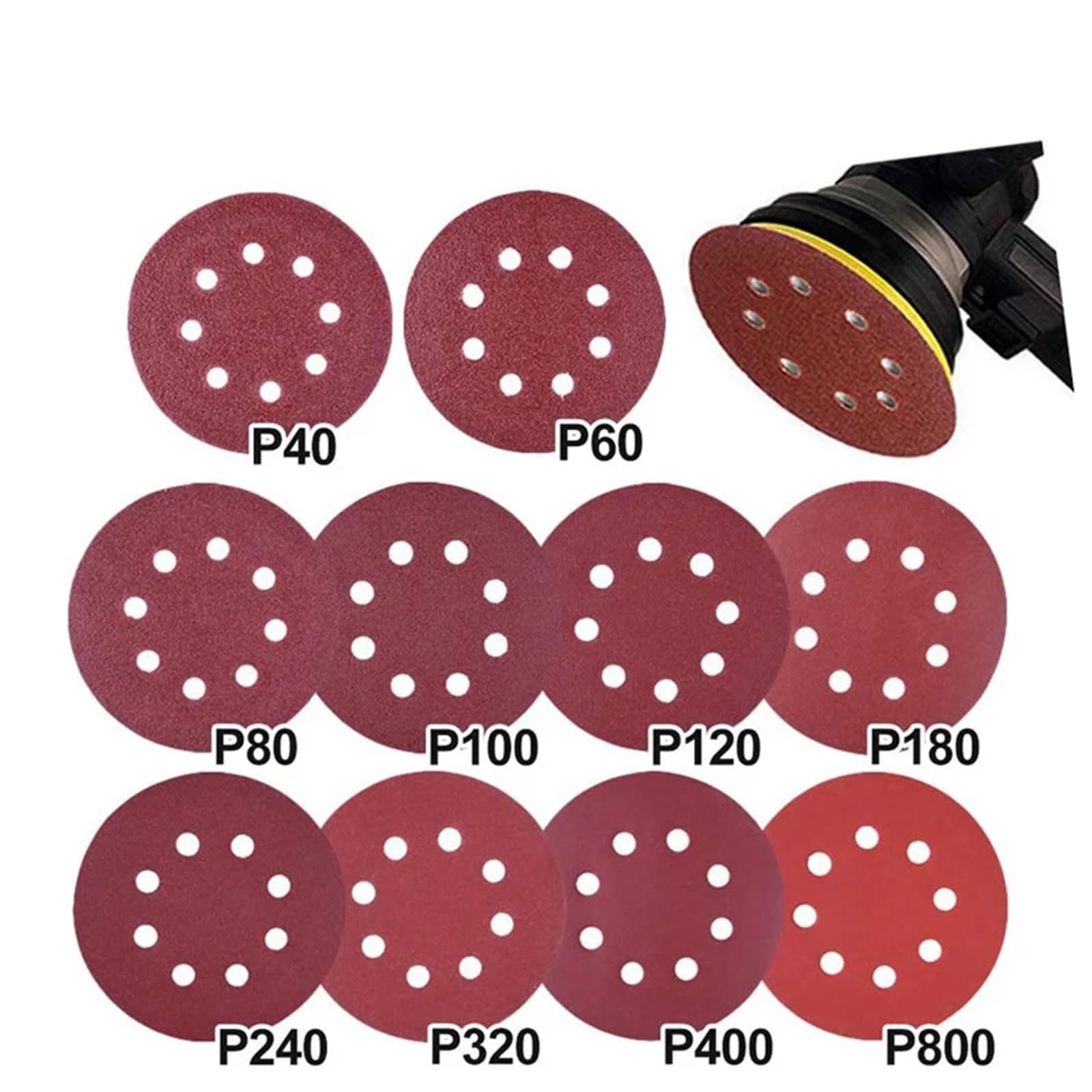 8-otworowe tarcze szlifierskie do szlifierek kątowych 125 mm - papier ścierny do polerowania Narzędzie do szlifowania do obróbki drewna i metalu(50pcs,40 grit)