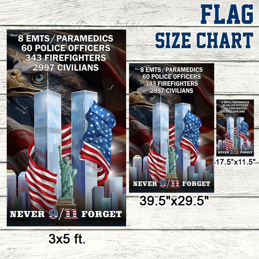 American Flag-Never Forget 9/11 September 11th Attacks Memorial Flag MLN3629F, House Flag (29.5" x 39.5")-USA Flags Premium Polyester-Decorative Indoor Outdoor Flag
